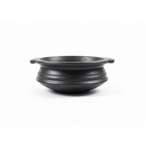 Handmade Clay Curry Pot - Uruli Type| Curry pot with handle | Earthern Kadai for cooking| Seasoned | Black